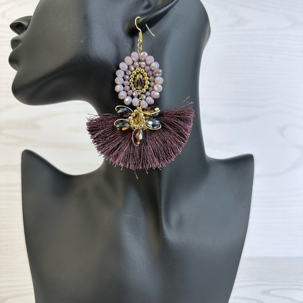 Handmade‎ NEW Elegant Purple and gold Tassel Earrings 14k gold platted